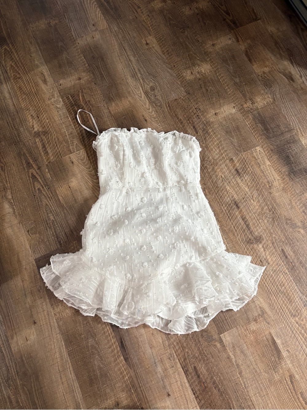 Selfie Leslie White Ruffled Lace Dress with Thin Strap